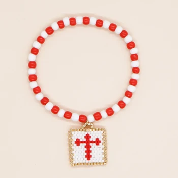 Go2Boho Крестовые бусины, Счастливые Стрейчевые браслеты, Ювелирные изделия в Богемном стиле, Белый/красный Браслет из бисера, браслет для женщин, Мужские аксессуары, подарок