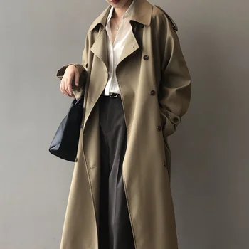 Длинная ветровка женская весенняя новая корейская версия темперамента, свободная талия и тонкое повседневное пальто для женщин