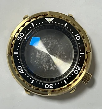 Сапфировое стекло 47 мм Черный/Золотой Корпус часов с PVD Покрытием из Нержавеющей Стали, Керамический Безель, подходит для NH35A/NH36A с Автоматическим механизмом