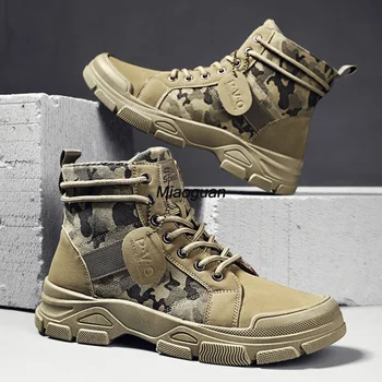 Камуфляжные ботинки для мужчин, осенне-зимние армейские ботинки для пустыни на платформе, Уличная обувь с высоким берцем, мужские короткие ботильоны, повседневные весенние