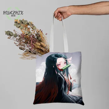 Сумка для покупок Demon Slayer, графическая сумка-тоут, Женская холщовая сумка, Женские сумки Ulzzang Eco, Портативные сумки для покупок на заказ