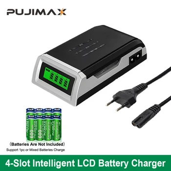 Умное Зарядное устройство PUJIMAX AA/AAA ЕС, США, Великобритания, Штекер С Зарядным кабелем, ЖК-дисплей Для 1,2 В NiMH NiCd Аккумуляторных батарей