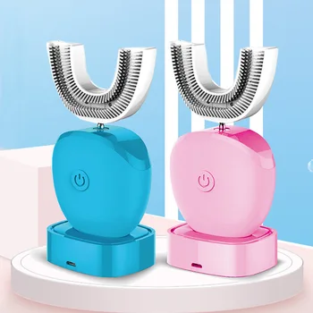 Детская U-Образная Звуковая Электрическая Зубная щетка, Зарядка через USB, Синий свет, Отбеливающая, Водонепроницаемая, 4 режима, щетка для чистки зубов для детей
