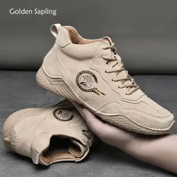 Мужские ботильоны из кожи золотого саженца; Удобная защитная обувь; Легкие мужские зимние ботинки в стиле милитари на плоской подошве в стиле ретро;
