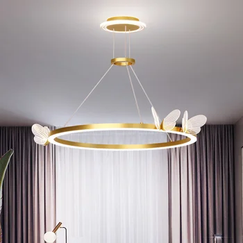 Подвесной светильник Nordic Art Acrylic Butterfly Led, Креативный золотой металлический Декор для гостиной, спальни отеля, кафе-бара, Подвесной светильник