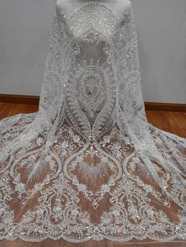 Высококачественная роскошная вышивка кружевная сетка белый лак из бисера блестки свадебное платье DIY кружевная одежда аксессуары