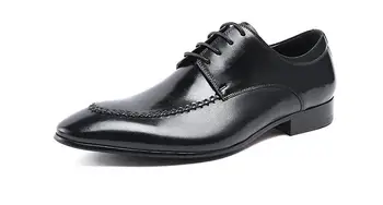 Новые весенние однотонные свадебные туфли на шнуровке ручной работы из натуральной кожи с острым носком, официальная мужская деловая обувь, мужские модельные туфли