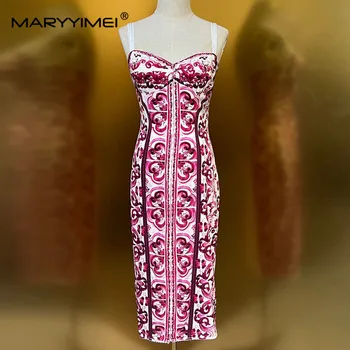 MARYYIMEI, модное женское шелковое платье-карандаш с принтом на бретельках, шелковая упаковка, модные платья