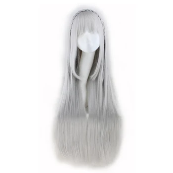 QQXCAIW Длинные Прямые Косплейные Серые Парики из синтетических волос 100 см