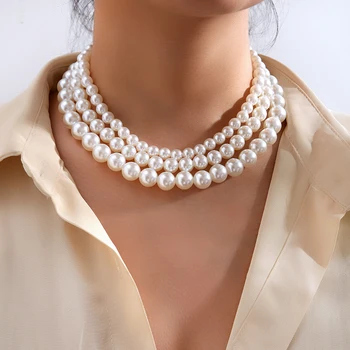 Винтажное ожерелье из искусственного жемчуга для женщин, Элегантное Белое колье с цветочным узором, ожерелье с подвесками в виде сердца, ювелирный подарок для свадебной вечеринки
