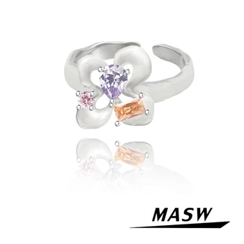 MASW Оригинальный Дизайн, Кольца с белым Цветком, Сладкие ювелирные изделия, Высококачественные медные кольца с открытым стеклом для женщин и девочек