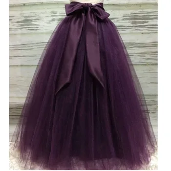 Пышные темно-фиолетовые Длинные юбки из тюля для женщин с поясом в виде риффонов, Пышная юбка-пачка для взрослых, Saias, Сшитая на заказ, Новая Эластичная