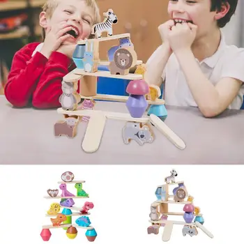 Деревянные Мультяшные Штабелирующие блоки для балансировки животных, Обучающие Монтессори-игры для дошкольного обучения, игрушки для детей
