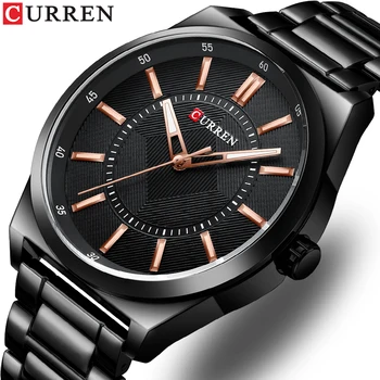 CURREN, мужские часы, лучший бренд класса Люкс, кварцевые классические черные деловые наручные часы с ремешком из нержавеющей стали, простые