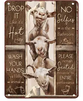 Металлические знаки 3 Правила для ванной комнаты с козой, Плакат с сельскохозяйственными животными, Настенное искусство для ванной, Знаки для козы, Металлическая вывеска, Винтажный домашний декор, алюминиевая вывеска