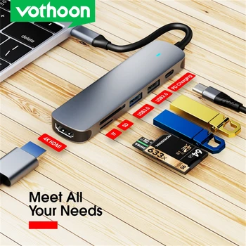 Vothoon USB C Концентратор Type C к HDMI-совместимому адаптеру USB 3.0 LED 6 в 1 Type C Концентратор-док-станция для MacBook Pro USB-C Тип C 3.0 Разветвитель