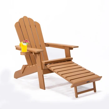 Складной стул Adirondack с выдвижной оттоманкой с подстаканником из поликарбоната для внутреннего дворика, садовой мебели на заднем дворе
