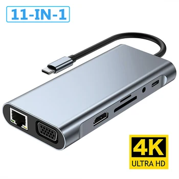 11-в-1 4K USB C 3.0 концентратор Type C к HDMI-совместимому адаптеру USB 3.0 Type C HUB Dock PD 87 Вт USB C Разветвитель для MacBook Pro Air