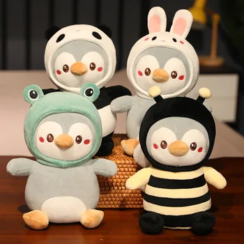 Симпатичная креативная плюшевая кукла-пингвин, мягкое животное, превращающееся в Кролика/пчелу/лягушек/панду, игрушки для детей, забавные подарки для мальчиков и девочек