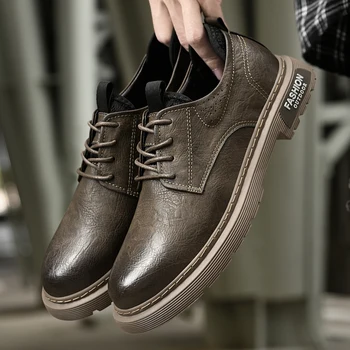 Кожаная обувь для мужчин, Новинка 2023 года, Высококачественная классическая черно-коричневая обувь в стиле Дерби, Мужская Молодежная Приятная Повседневная обувь для улицы, мужская