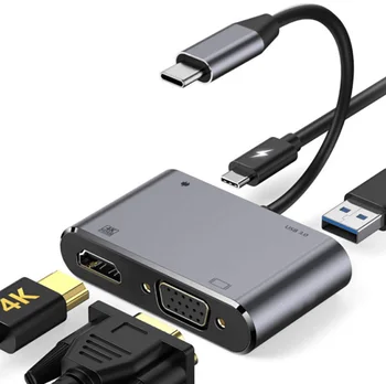 4 В 1 USB 3.0-C Концентратор Док-станция К 4k HDMI VGA Тип C PD Разветвитель Для Портативных ПК Ipad Ноутбук 100 Вт PD Зарядка MacBook Адаптер