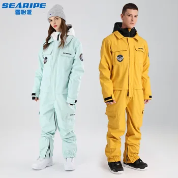 Цельный лыжный костюм SEARIPE, мужской и женский костюм, водонепроницаемые, ветрозащитные, дышащие лыжные брюки с одной и двумя досками, куртки, брюки