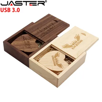JASTER USB 3.0 (более 10 шт с бесплатным логотипом) ореховое деревянное сердце + подарочная коробка USB флэш-накопитель USB creative pendrive 8 ГБ 16 ГБ 32 ГБ 64 ГБ