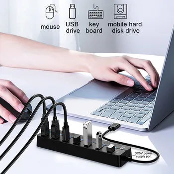 Тонкий Can-адаптер, Многопортовый USB-Разветвитель, 7-Портовый USB 3,0-Концентратор, USB A-Портовый Концентратор данных С независимым включением/выключением И светодиодными индикаторами