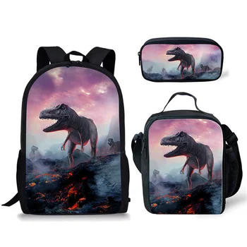 Классный рюкзак с принтом динозавра для детей Мальчиков и девочек, набор школьных сумок из 3 предметов, принадлежности для подростков, сумка для книг с ланчем, сумка для карандашей