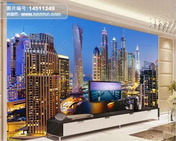 3d фотообои Красивый ночной вид на город Дубай Украшение дома Роскошные обои для спальни 3D панели на стену