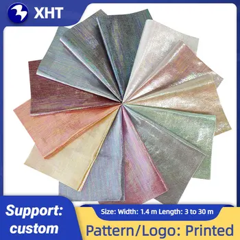 XHT-411207 Металлическое Зеркало с голографическим рисунком трещины, Цветная Искусственная мягкая тонкая кожаная ткань, хлопковая спинка для изготовления сумки для обуви