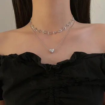 Kpop Ожерелье с подвеской в виде сердца для женщин Винтажное многослойное колье-цепочка в стиле панк Эстетические ювелирные изделия 2022