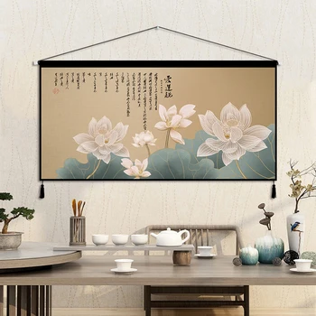 Китайский Стиль, Ткань с Лотосом, Подвесная Картина, тканевый фон, горизонтальная версия, Гобелен, ткань для украшения спальни