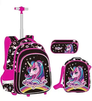 Школьная сумка-тележка, набор для ланча на колесиках, Детский школьный рюкзак на колесиках для девочек, рюкзак для начальной школы, сумка на колесиках
