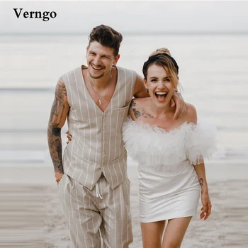 Verngo/ Короткие пляжные свадебные платья с открытыми плечами, Органза, оборки, бретельки, вырез горловины, Мини-платья для вечеринок Невесты, Летний свадебный халат