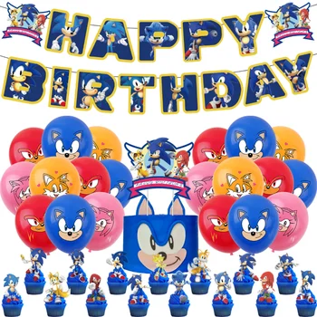Набор украшений для ежика Соника из аниме, Набор воздушных шаров На День Рождения, Принадлежности Для детских вечеринок, анимационный баннер