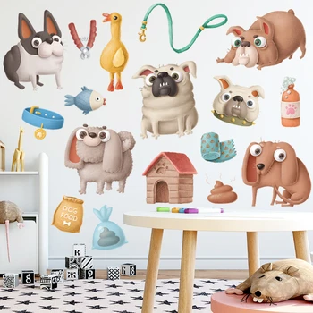 Наклейки на стену с мультяшной собакой для детской комнаты, украшение стен детского сада, Экологически чистые виниловые наклейки с животными, домашний декор