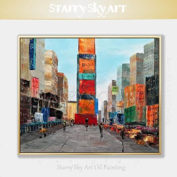 Квалифицированный художник, ручная роспись, высококачественная современная картина маслом на Таймс-сквер в Нью-Йорке на холсте, красивая уличная живопись Нью-Йорка