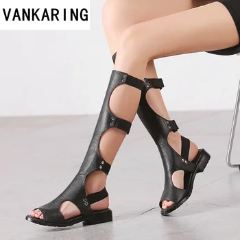 классический дизайн, модные летние сандалии-гладиаторы, женские сапоги до колена, женские пикантные черные ботинки с вырезами, кожаные модельные туфли, женские