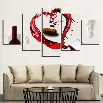 Бутылки для любителей вина, Ликер, 5 шт., современные художественные настенные панно, принты HD, холст, Украшение для дома, гостиной, без рамки