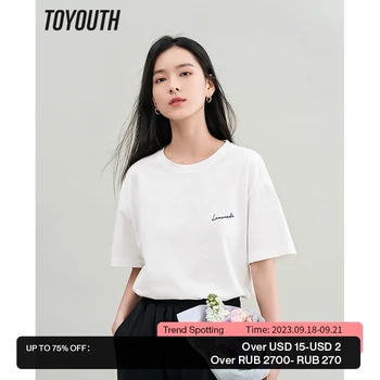 Toyouth/ Женская футболка 2023, Летние Свободные футболки с коротким рукавом и круглым вырезом, из чистого хлопка с буквенным принтом, разноцветные базовые универсальные топы