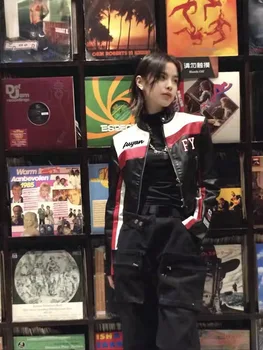 Мотоциклетные трендовые куртки y2k, женская новинка 2023, одежда для гонок, мужской корейский модный свободный кожаный жакет 2023, пальто для пар из искусственной кожи