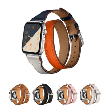 Двойной ремешок для Apple Watch Band 45 мм 41 мм 44 мм 40 мм 42 мм 38 мм Ремешок для часов iwatch SE из натуральной кожи/7/6/5/4/3/2 браслеты