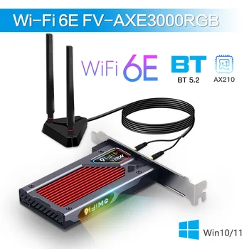 беспроводной адаптер fenvi Wifi 6e Intel AX210 PCIe Bluetooth 5,3 AX210NGW Сетевая карта Wi-Fi 2,4 G/5G/6GHz RGB 802.11ax Windows 10