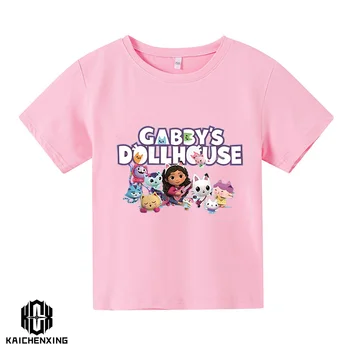 Детская футболка Gabbys Dollhouse Cats для детей от 2 до 16 лет, Летняя одежда для маленьких мальчиков, Повседневные Топы для маленьких Девочек, Детские хлопковые футболки с короткими рукавами