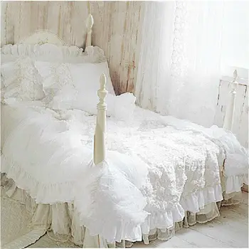Супер романтичный комплект постельного белья с белой кружевной розой, пододеяльник принцессы, комплекты постельного белья для свадьбы, роскошный текстиль для спальни