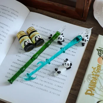 Фарфоровая Шикарная Стеклянная ручка серии Cute Panda, Подарочная коробка для письма 3шт