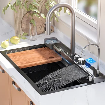 Кухонная раковина с водопадом из нержавеющей стали Nano 304, современная многофункциональная раковина, большой отсек для ремонта кухни