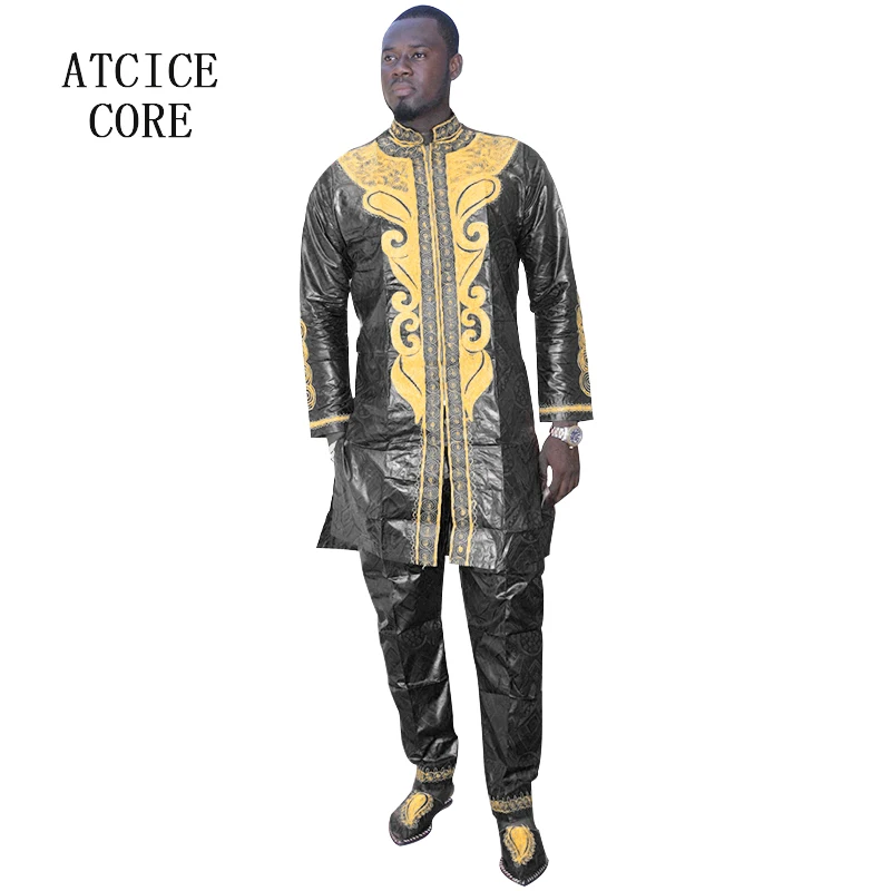 Африканские Платья Для Мужчин African BAZIN RICHE Emboridery Design Мужской Костюм Топ С Брюками LC060 0