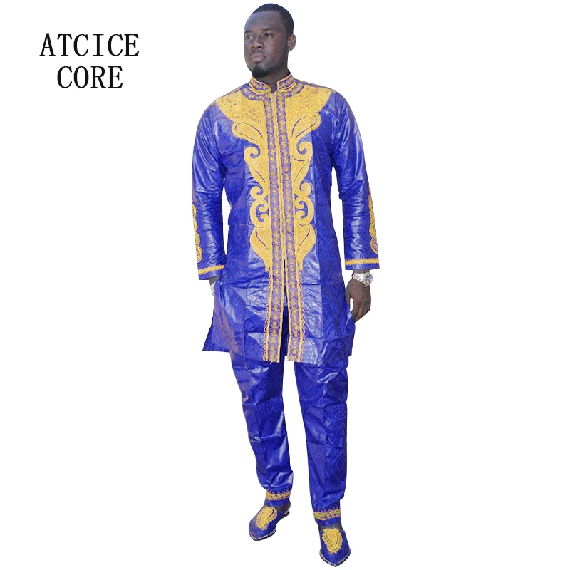 Африканские Платья Для Мужчин African BAZIN RICHE Emboridery Design Мужской Костюм Топ С Брюками LC060 1